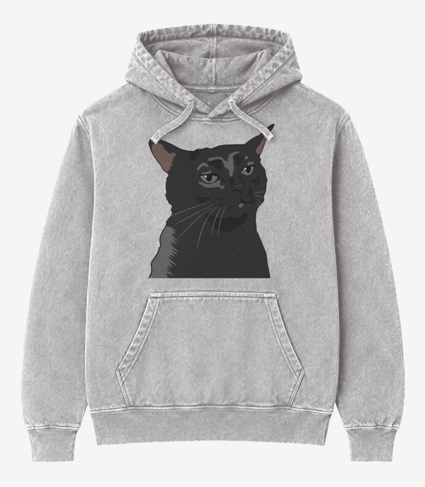 Poleron Canguro Acid Wash Gris Melange de Gatito Negro MEME