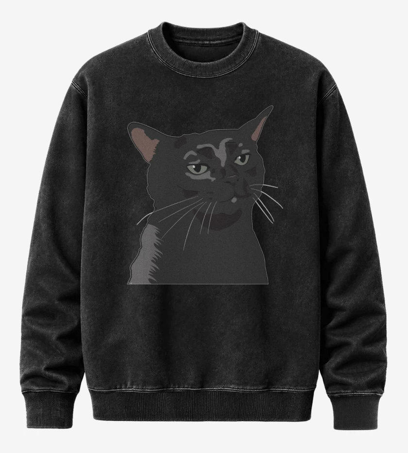 Poleron Polo Acid Wash Negro de Gatito Negro MEME