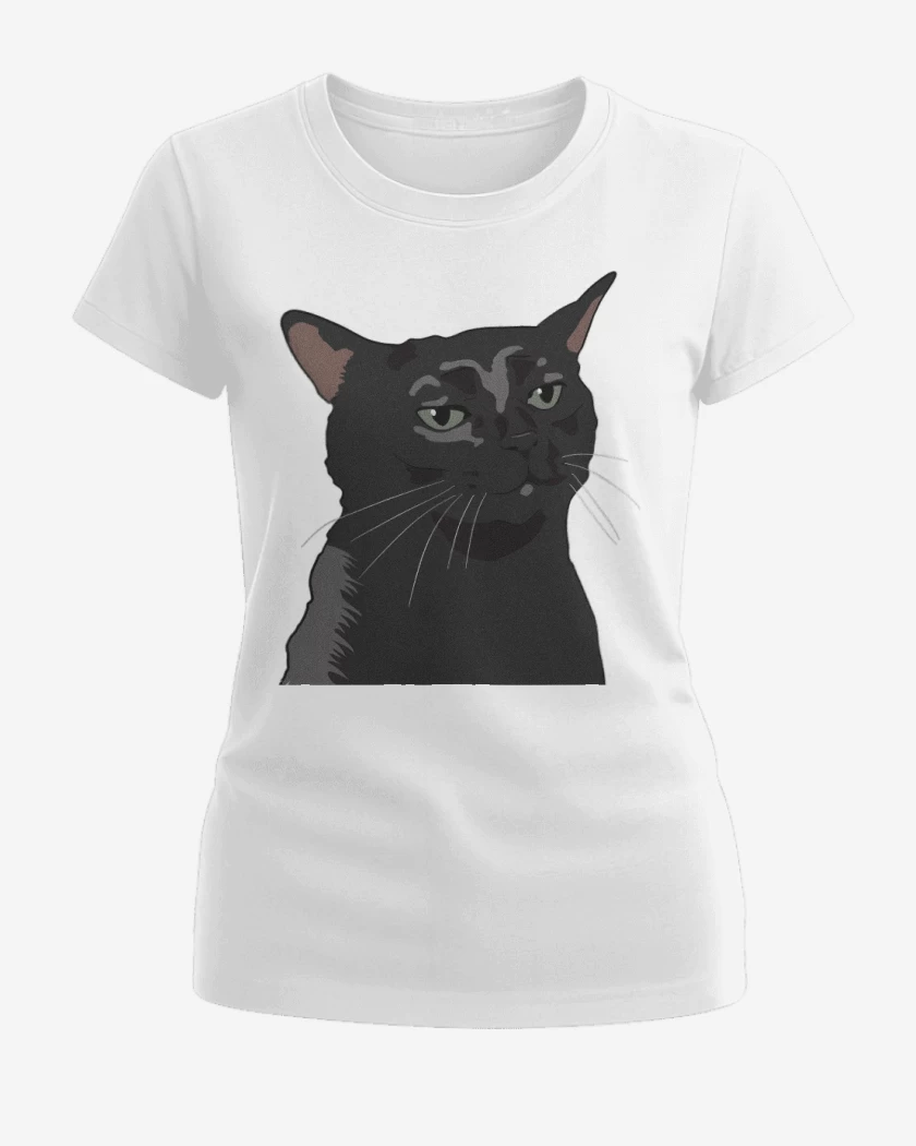Polera de Mujer Blanco de Gatito Negro MEME