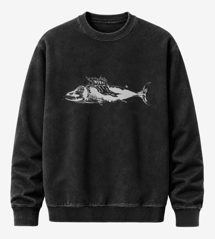 Poleron Polo Acid Wash Negro de Pescado Rabioso