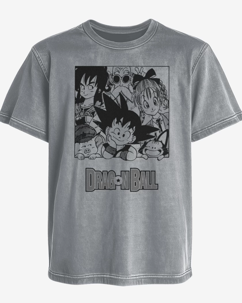 Polera desgastada Gris Melange de Goku y sus amigos