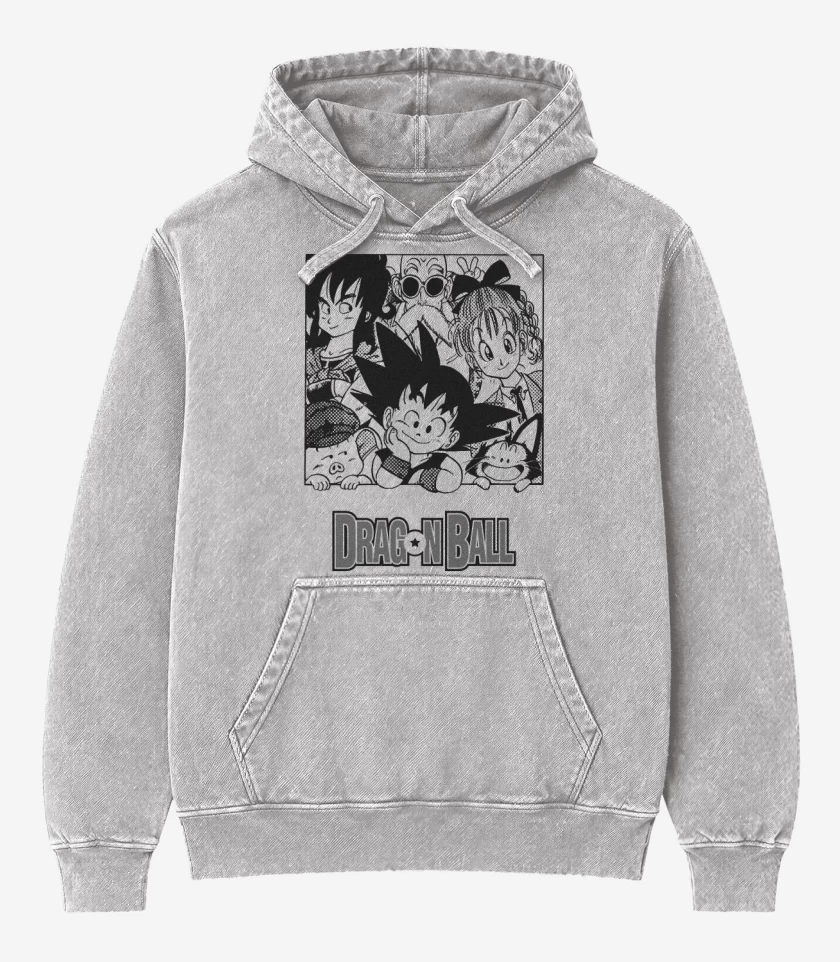 Poleron Canguro Acid Wash Gris Melange de Goku y sus amigos