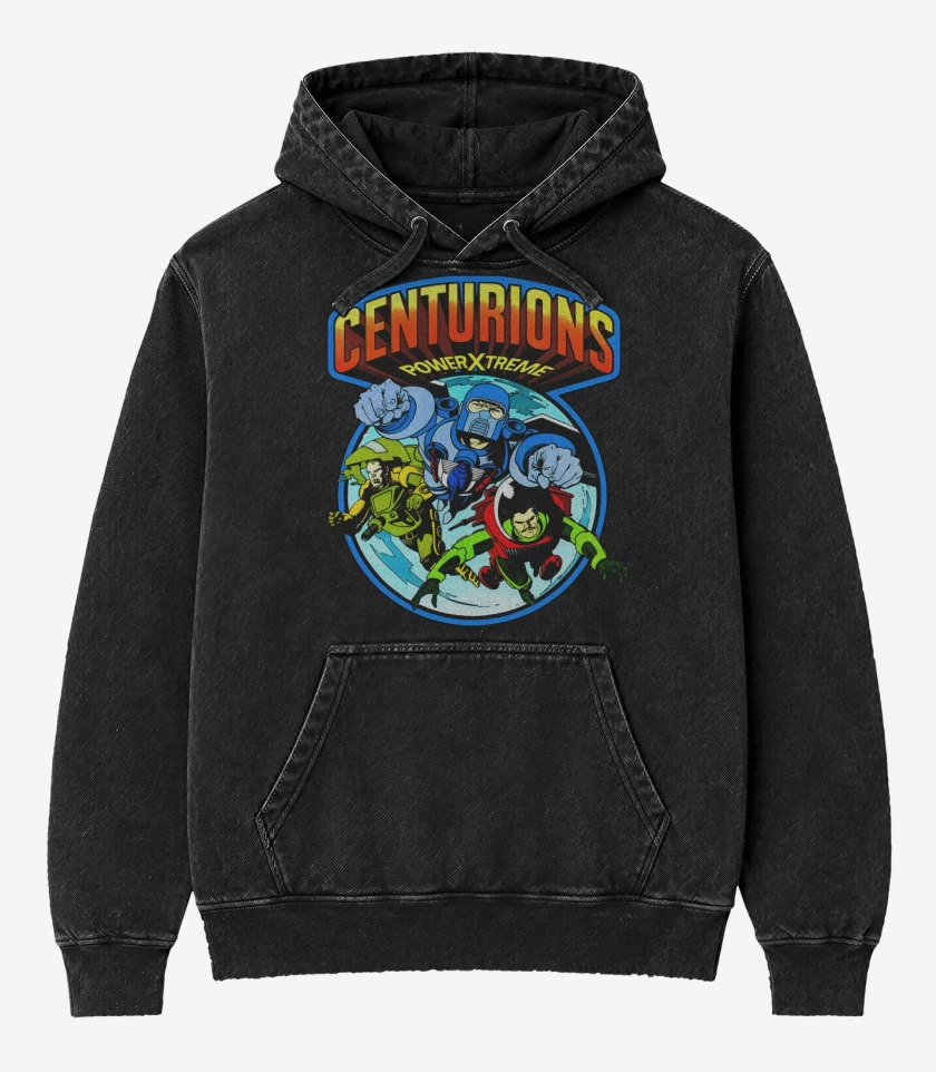 Poleron Canguro Acid Wash Negro de Los centuriones