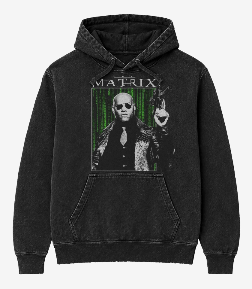 Poleron Canguro Acid Wash Negro de The Matrix Morpheus
