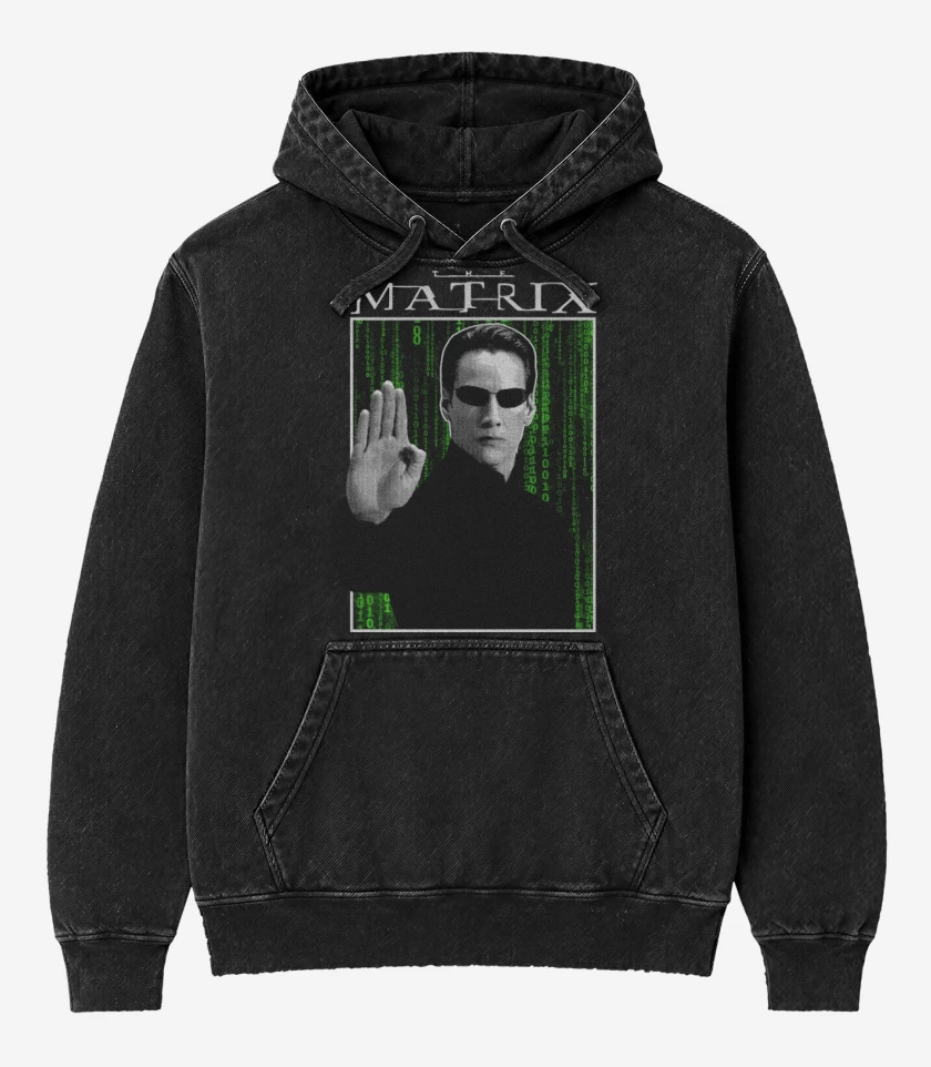 Poleron Canguro Acid Wash Negro de The Matrix Neo
