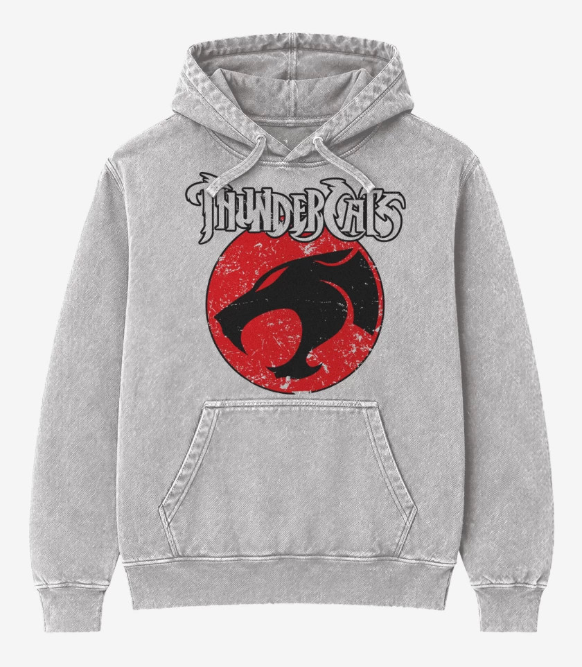 Poleron Canguro Acid Wash Gris Melange de Thundercats loguito