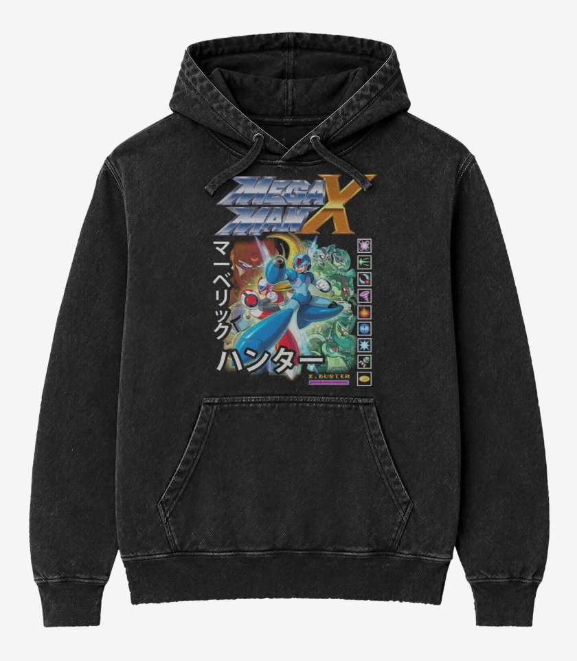 Poleron Canguro Acid Wash Megaman X Personajes