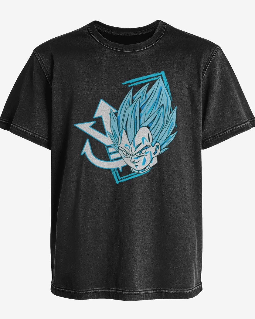 Polera desgastada Negro de Vegeta Azul