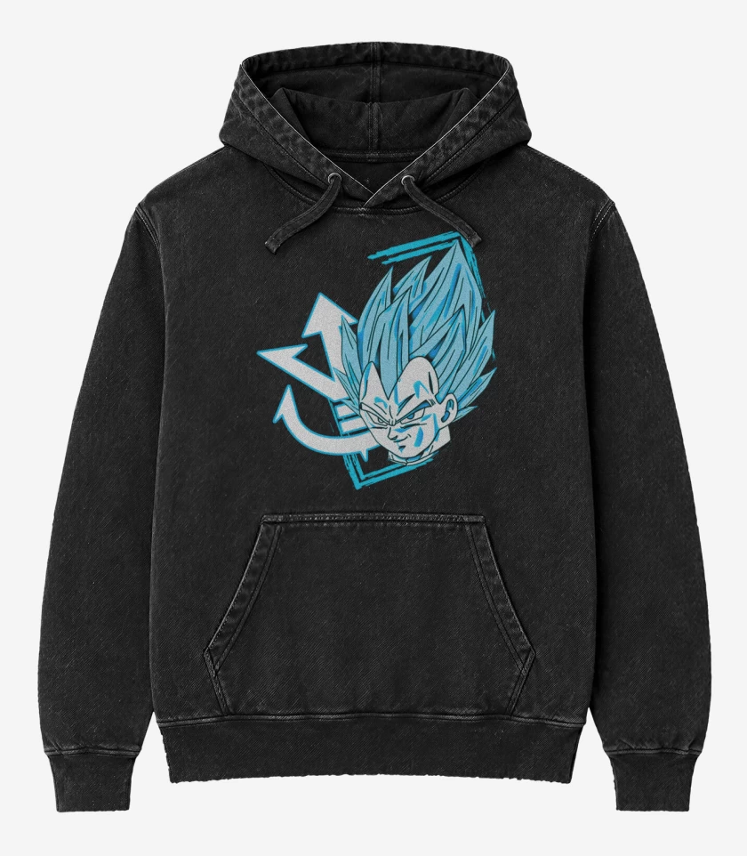 Poleron Canguro Acid Wash Negro de Vegeta Azul
