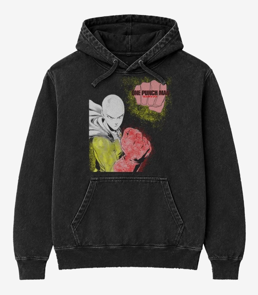 Poleron Canguro Acid Wash Negro de Puñetazo man