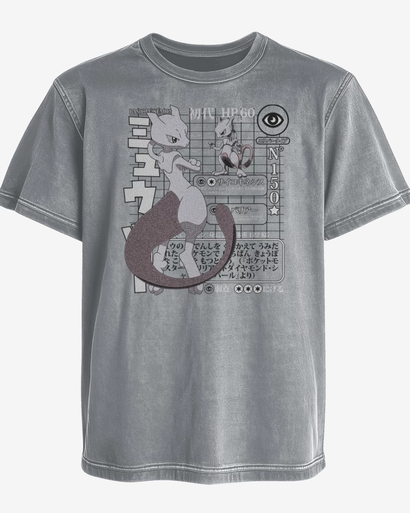 Polera desgastada Gris Melange de PKM - Mewtwo 150