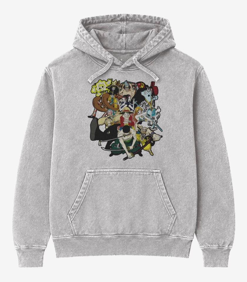 Poleron Canguro Acid Wash Gris Melange de Los piratas