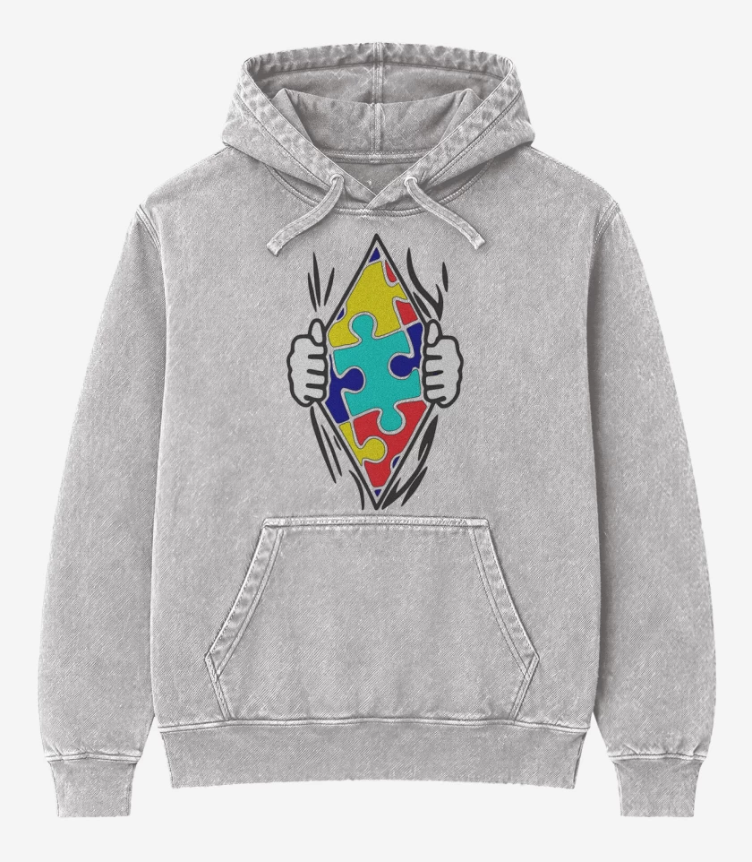 Poleron Canguro Acid Wash Gris Melange de Tea 1