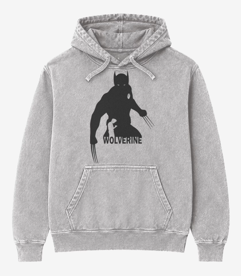 Poleron Canguro Acid Wash Gris Melange de Wolverine 1