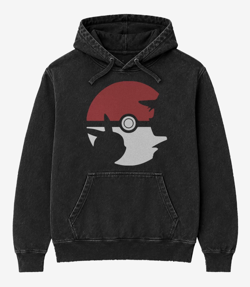 Poleron Canguro Acid Wash Negro de Pokebola