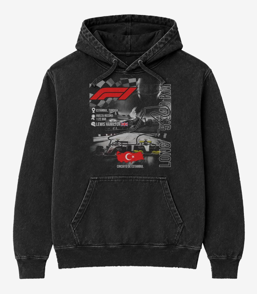 Poleron Canguro Acid Wash Negro de F1 Circuito de Estambul