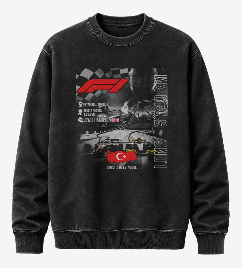 Poleron Polo Acid Wash Negro de F1 Circuito de Estambul
