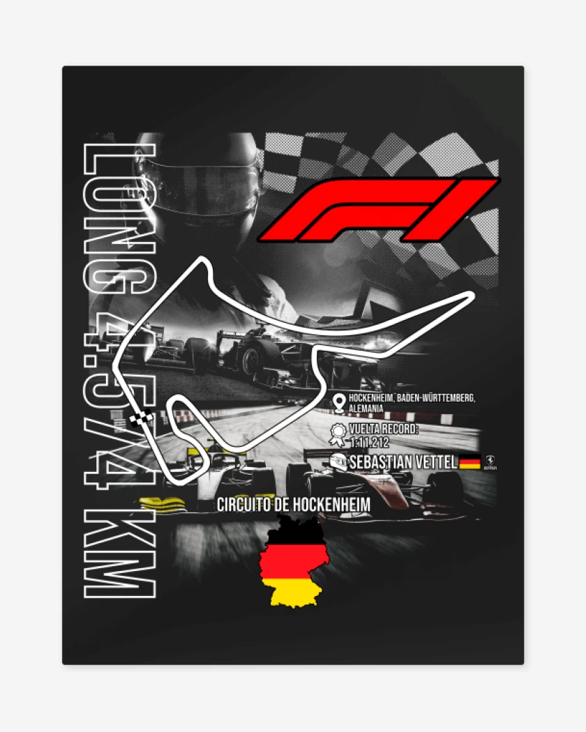 Print metalico Negro de F1 Circuito de Hockenheim