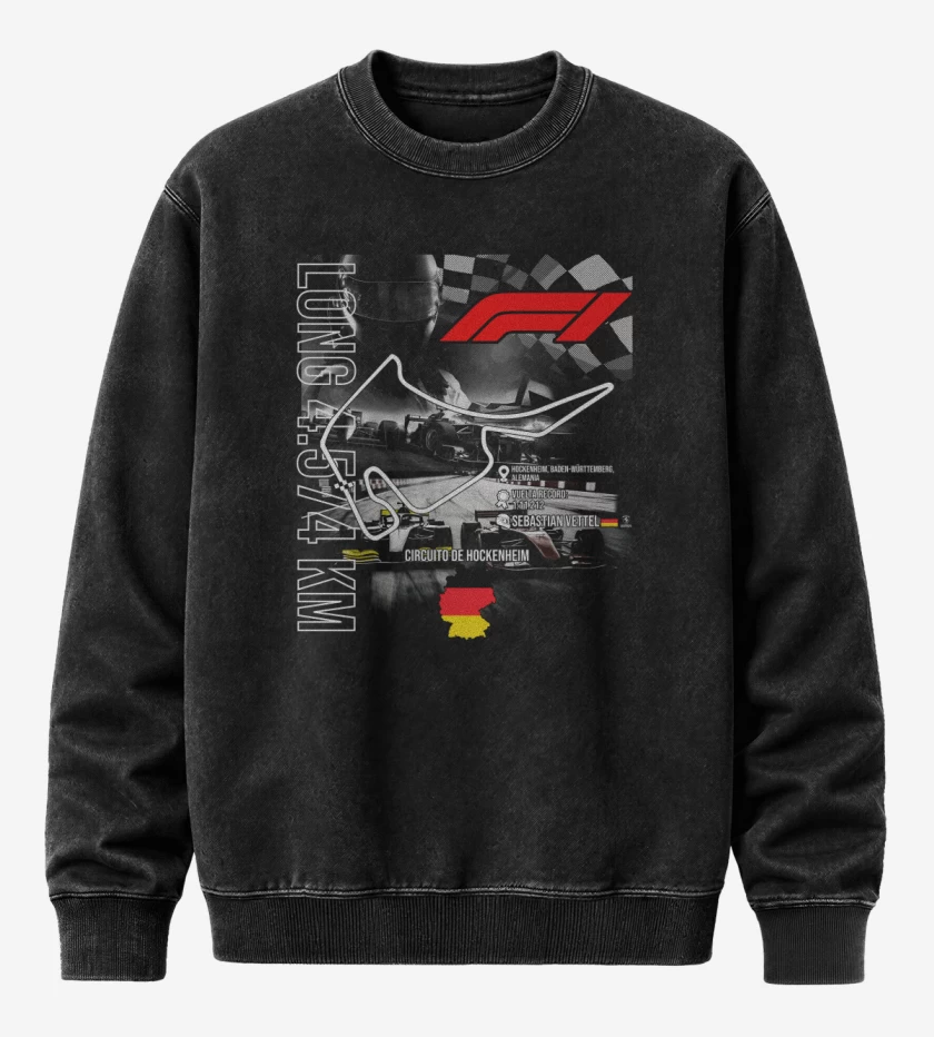 Poleron Polo Acid Wash Negro de F1 Circuito de Hockenheim