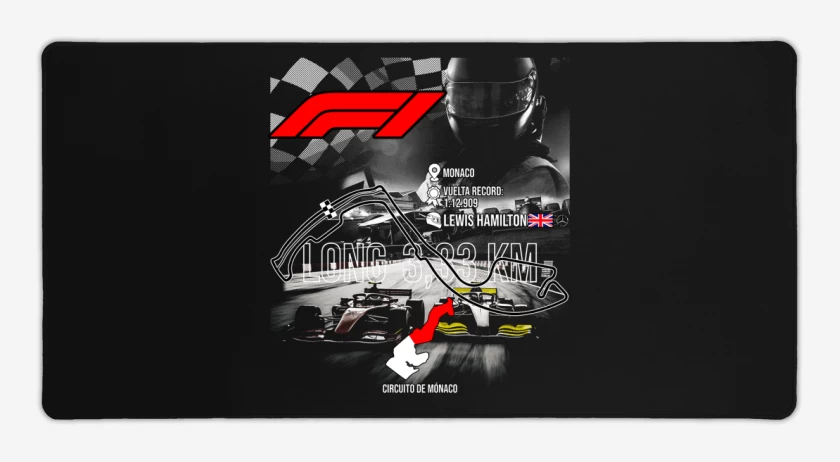 Mouse pad Gamer Negro de F1 Circuito de monaco
