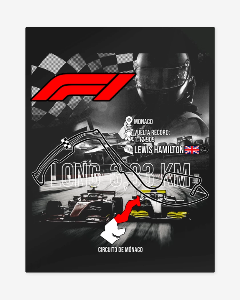 Print metalico Negro de F1 Circuito de monaco