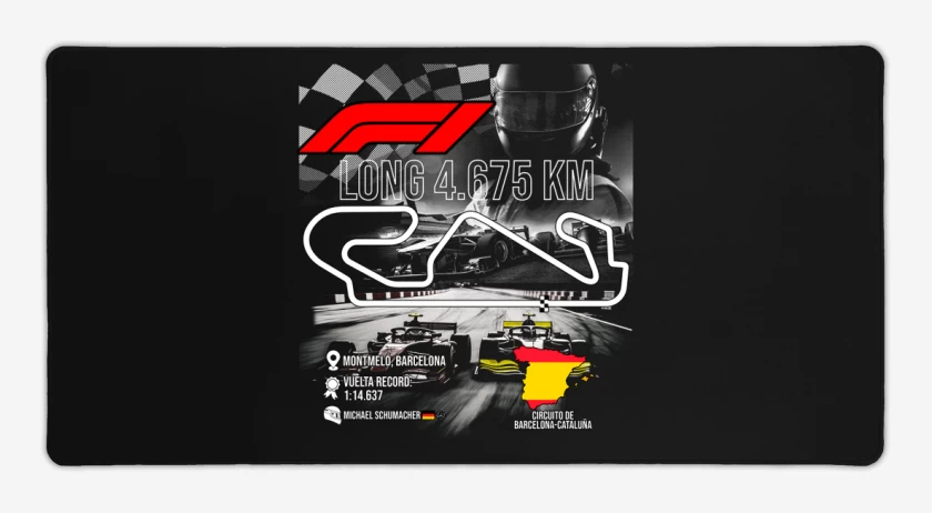 Mouse pad Gamer Negro de F1 Circuito de Montmeló