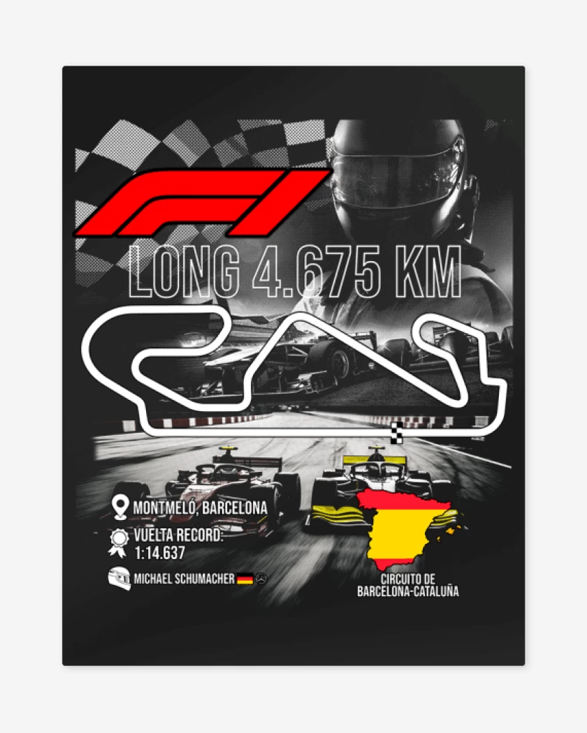 Print metalico Negro de F1 Circuito de Montmeló