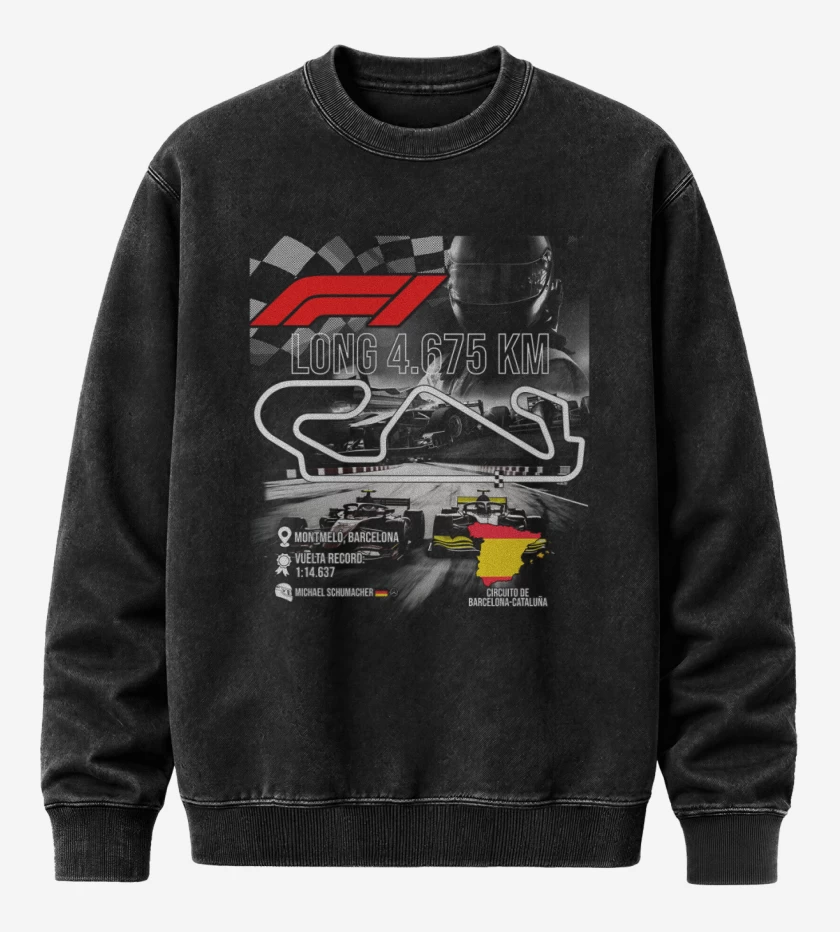 Poleron Polo Acid Wash Negro de F1 Circuito de Montmeló
