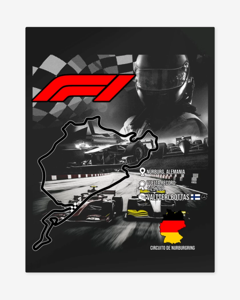 Print metalico Negro de F1 Circuito de Nurburgring 