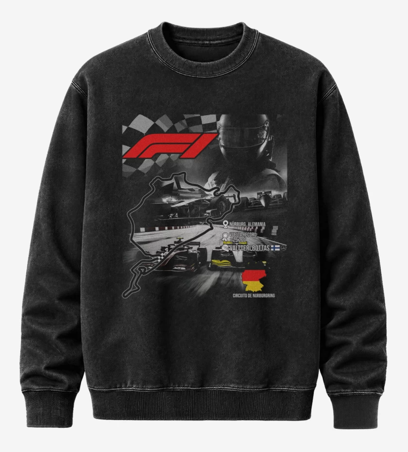 Poleron Polo Acid Wash Negro de F1 Circuito de Nurburgring 