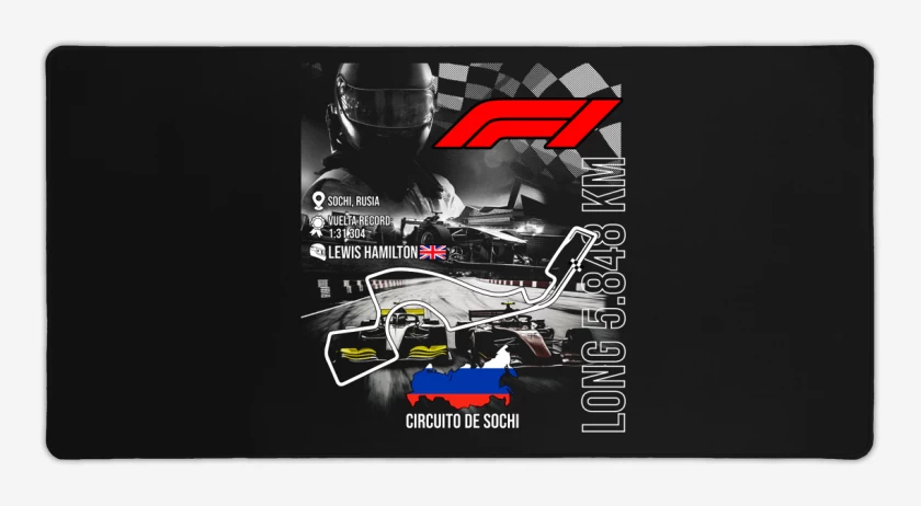 Mouse pad Gamer Negro de F1 Circuito de Sochi