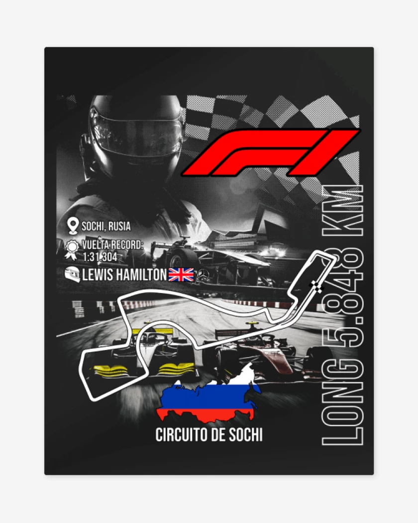 Print metalico Negro de F1 Circuito de Sochi