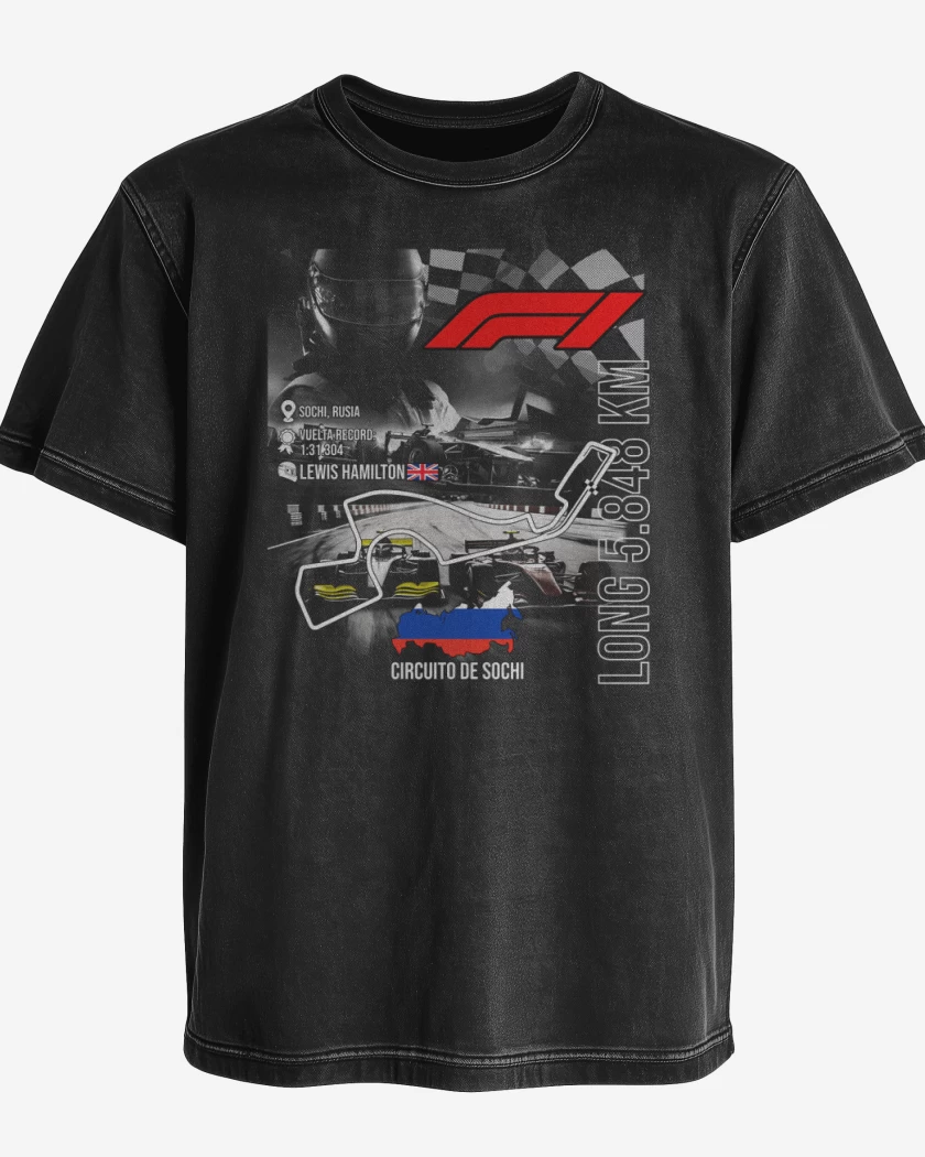 Polera desgastada Negro de F1 Circuito de Sochi