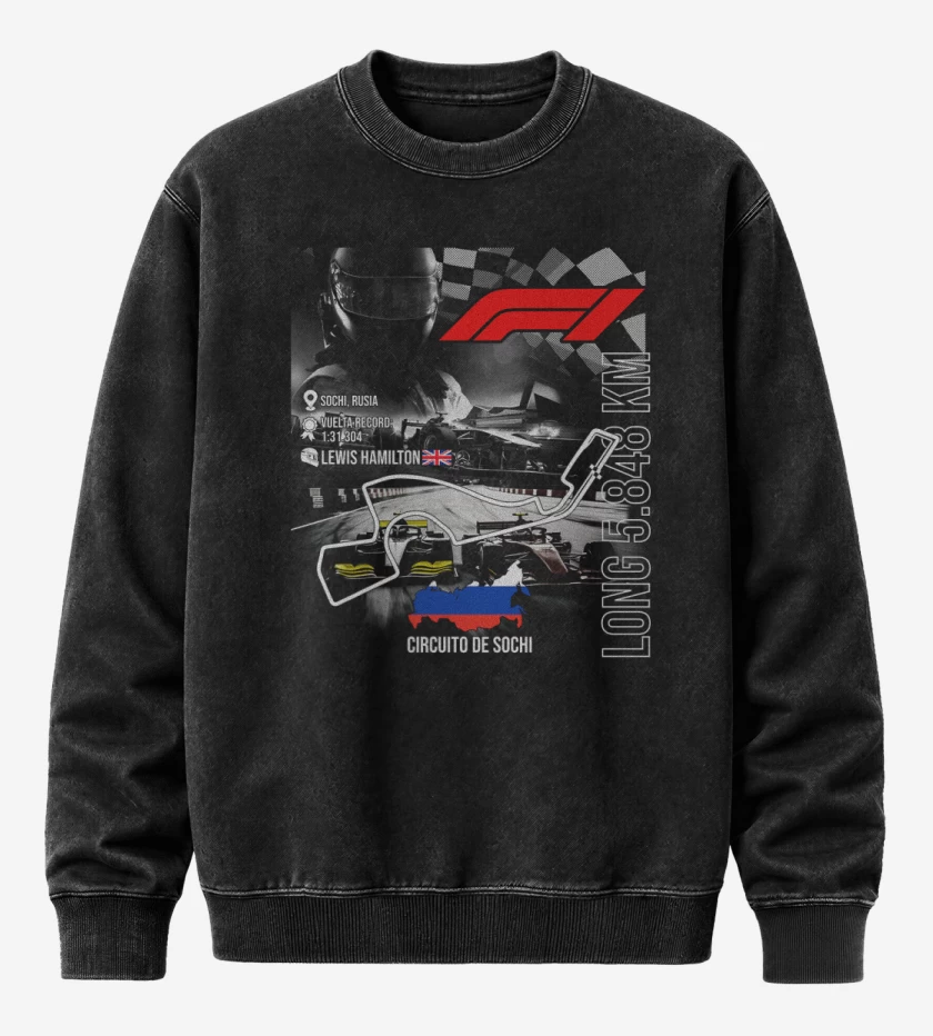 Poleron Polo Acid Wash Negro de F1 Circuito de Sochi