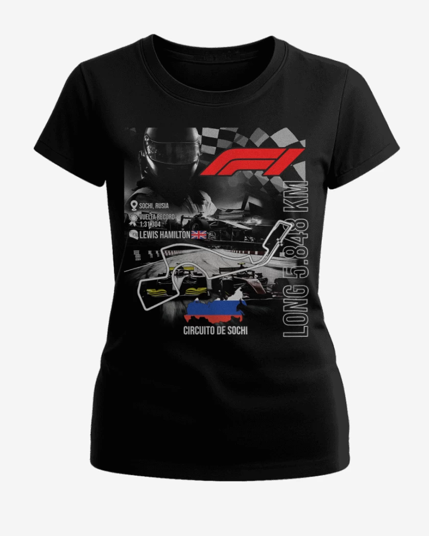 Polera de Mujer Negro de F1 Circuito de Sochi