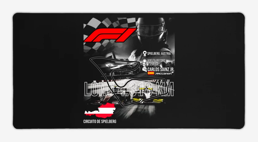 Mouse pad Gamer Negro de F1 Circuito de Spielberg