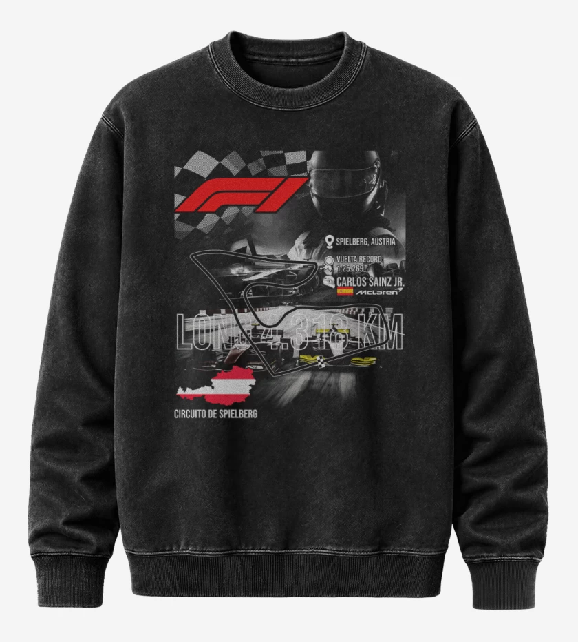 Poleron Polo Acid Wash Negro de F1 Circuito de Spielberg