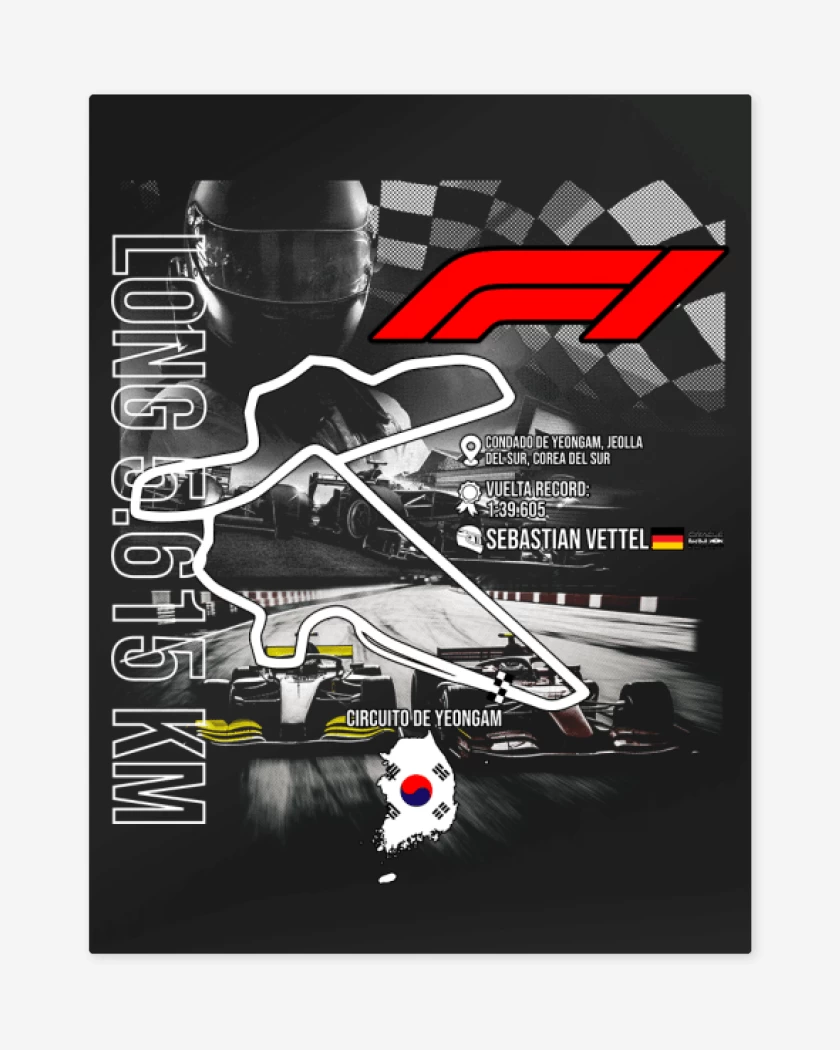 Print metalico Negro de F1 Circuito Yeongam