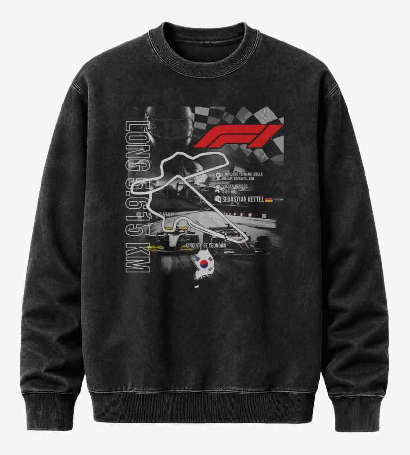 Poleron Polo Acid Wash Negro de F1 Circuito Yeongam
