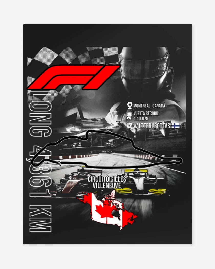 Print metalico Negro de F1 Circuito de Gilles Villeneuve