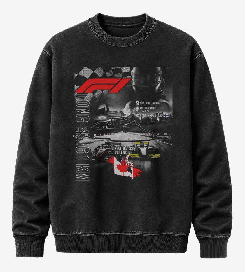 Poleron Polo Acid Wash Negro de F1 Circuito de Gilles Villeneuve