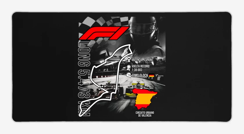 Mouse pad Gamer Negro de F1 Circuito urbano de Valencia