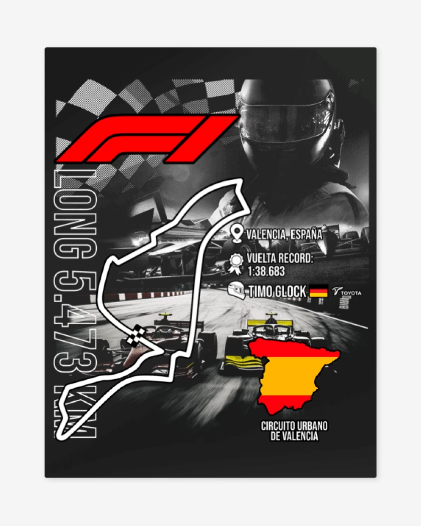 Print metalico Negro de F1 Circuito urbano de Valencia