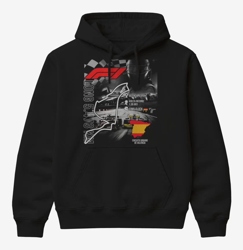 Poleron Canguro básico Negro de F1 Circuito urbano de Valencia