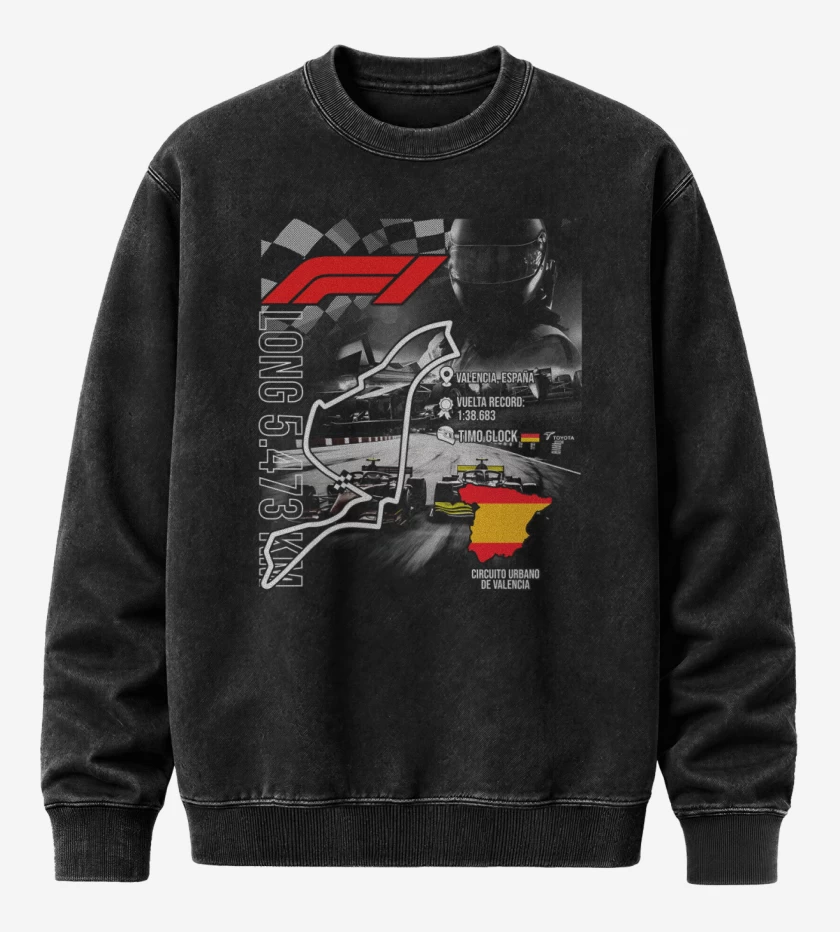 Poleron Polo Acid Wash Negro de F1 Circuito urbano de Valencia