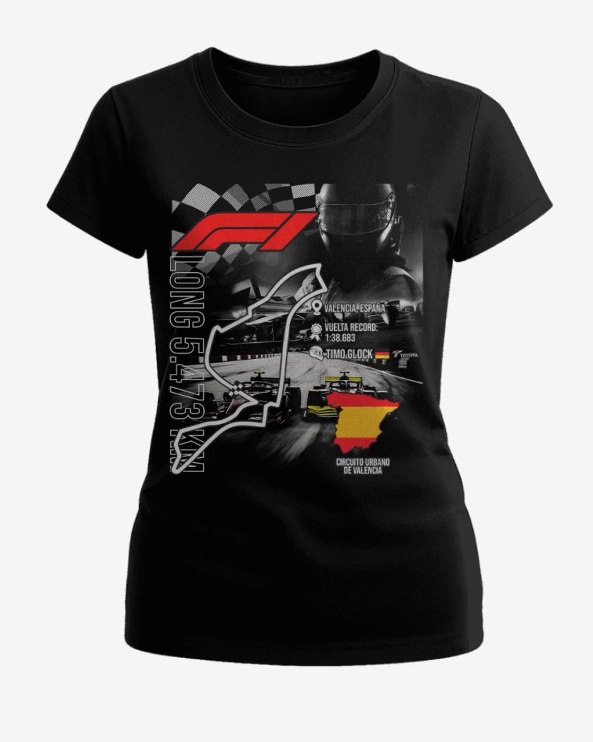 Polera de Mujer Negro de F1 Circuito urbano de Valencia