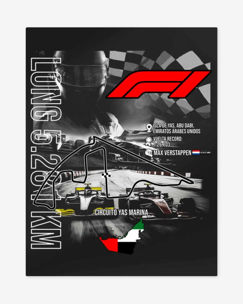 Print metalico Negro de F1 Circuito Yas Marina