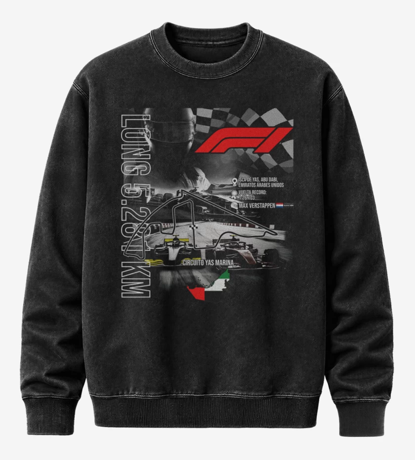 Poleron Polo Acid Wash Negro de F1 Circuito Yas Marina