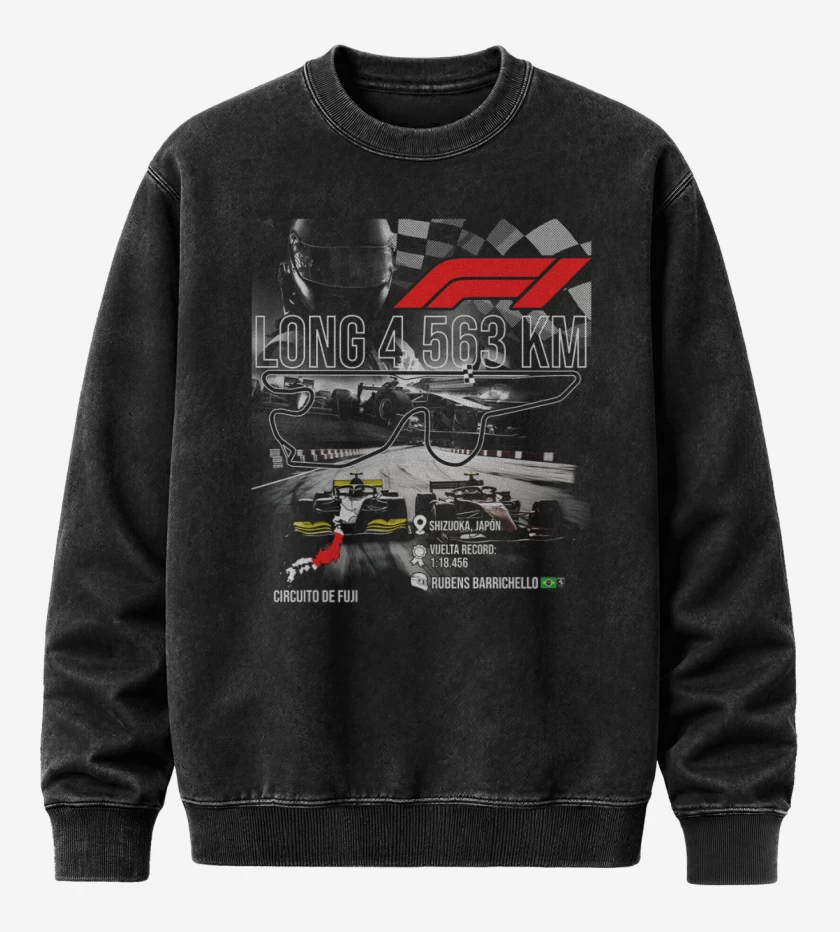 Poleron Polo Acid Wash Negro de F1 Circuito de Fuji 