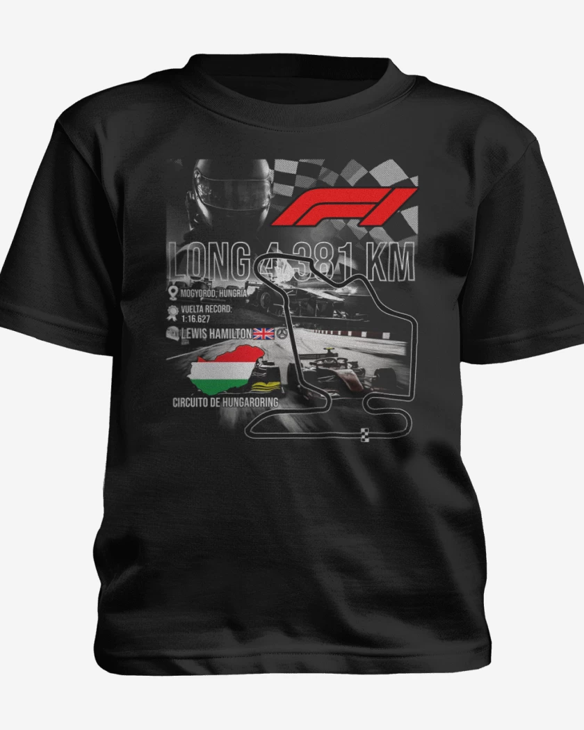 Polera de niño Negro de F1 Circuito de Hungaroring